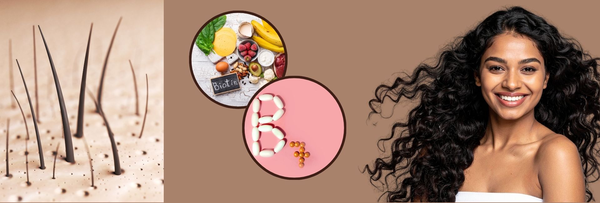 Biotin for hair: vitamin B7 supplement promoting stronger, thicker hair and reducing hair fall, hair thinning, and brittleness