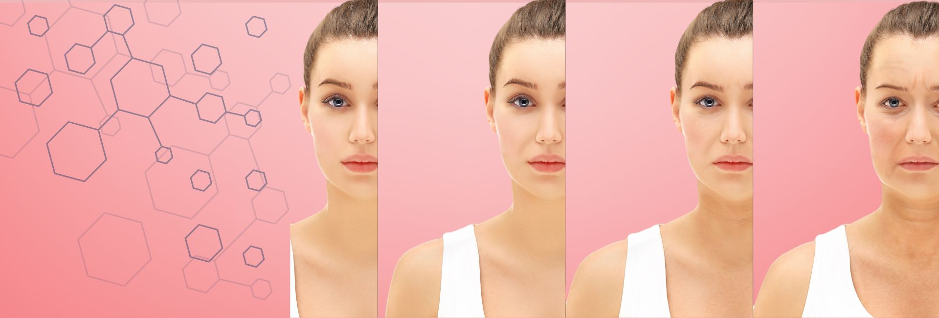 Woman with naturally glowing skin holding a collagen supplement drink, highlighting firm, youthful skin.