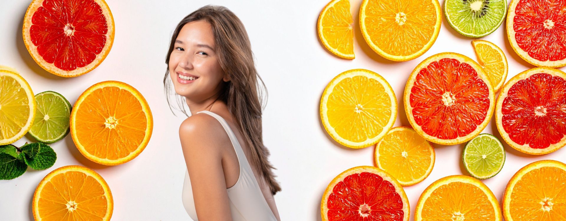 A visual guide showing nutrient-rich foods like berries, nuts, turmeric, and leafy greens that naturally support glowing, healthy skin.