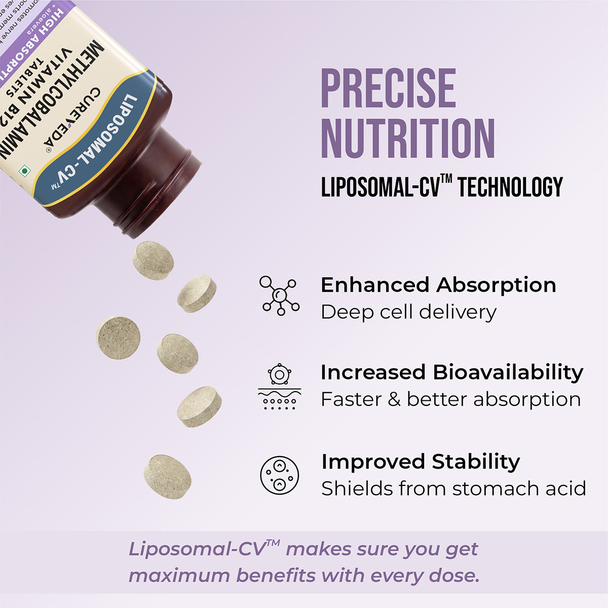 Cureveda Liposomal Methylcobalamin (Vitamin B12) 1500 mcg with Aloe Vera