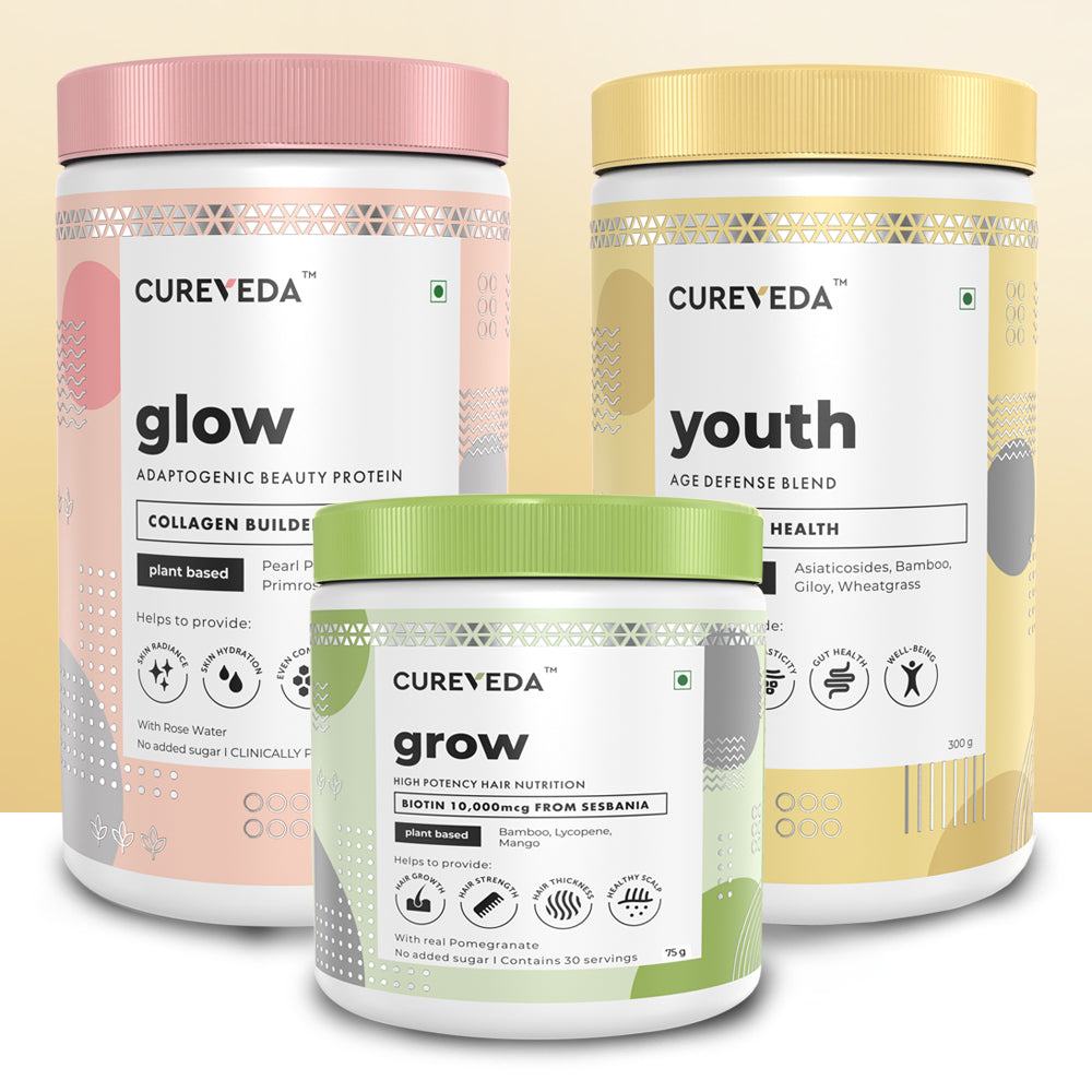 Cureveda Combo - GLOW, GROW & YOUTH: Complete Skin & Hair Combo