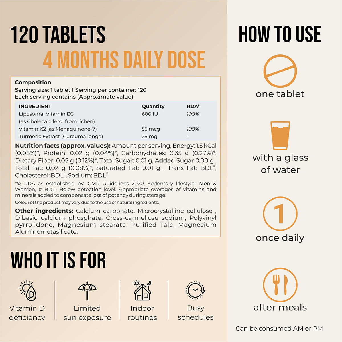 Cureveda Liposomal Vitamin D3 600 IU + Vitamin K2-7 & Turmeric