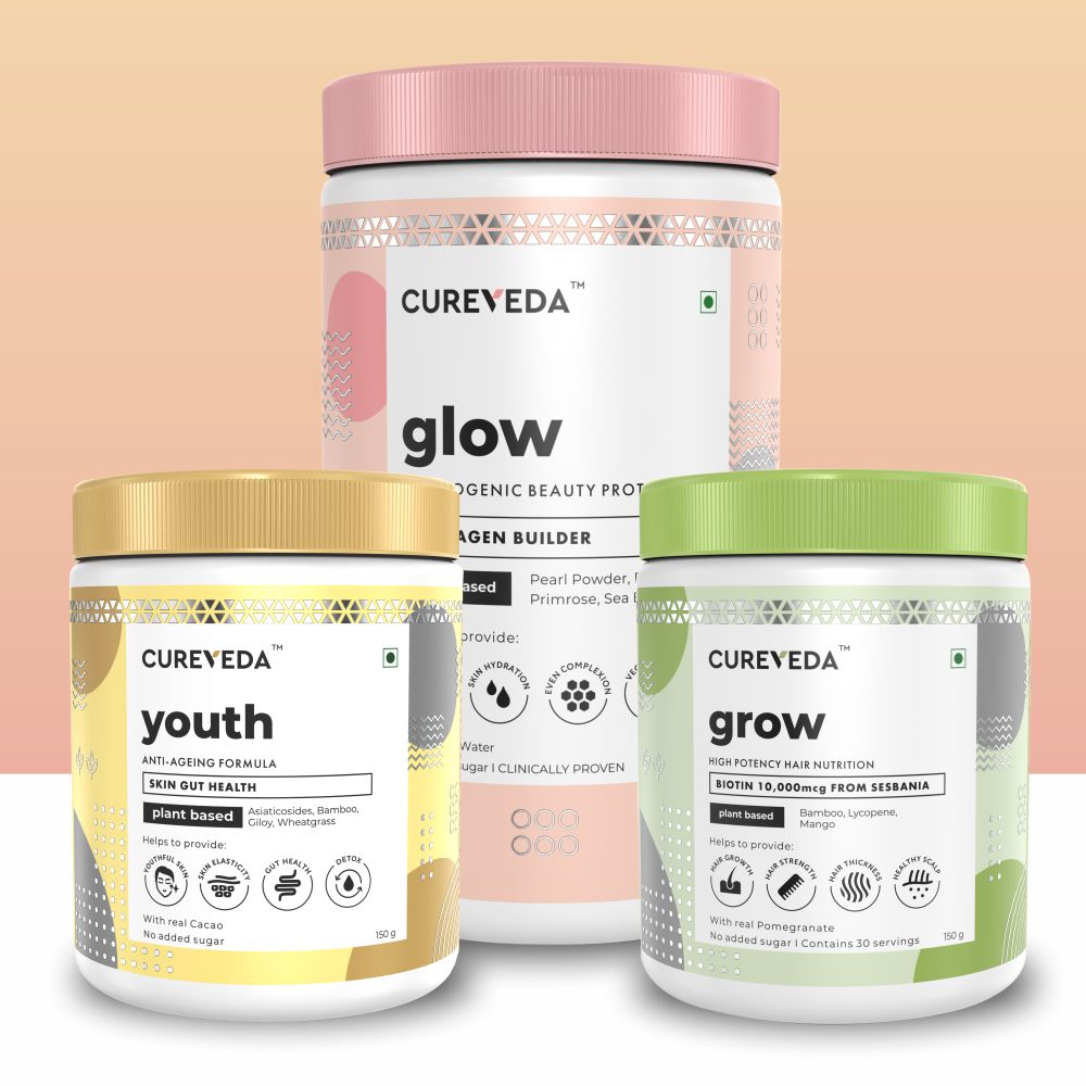 Cureveda Combo - GLOW, GROW & YOUTH: Complete Skin & Hair Combo
