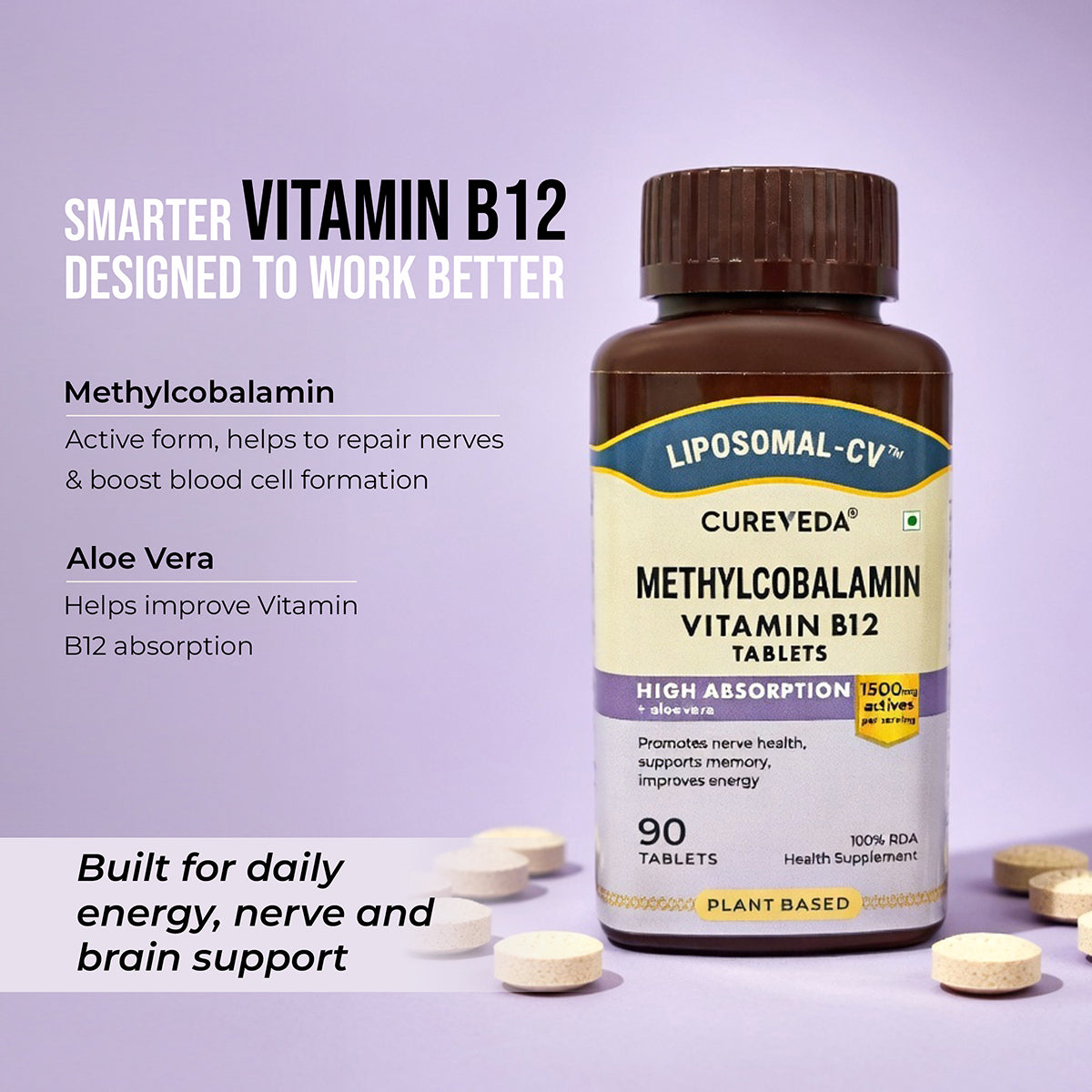 Cureveda Liposomal Methylcobalamin (Vitamin B12) 1500 mcg with Aloe Vera