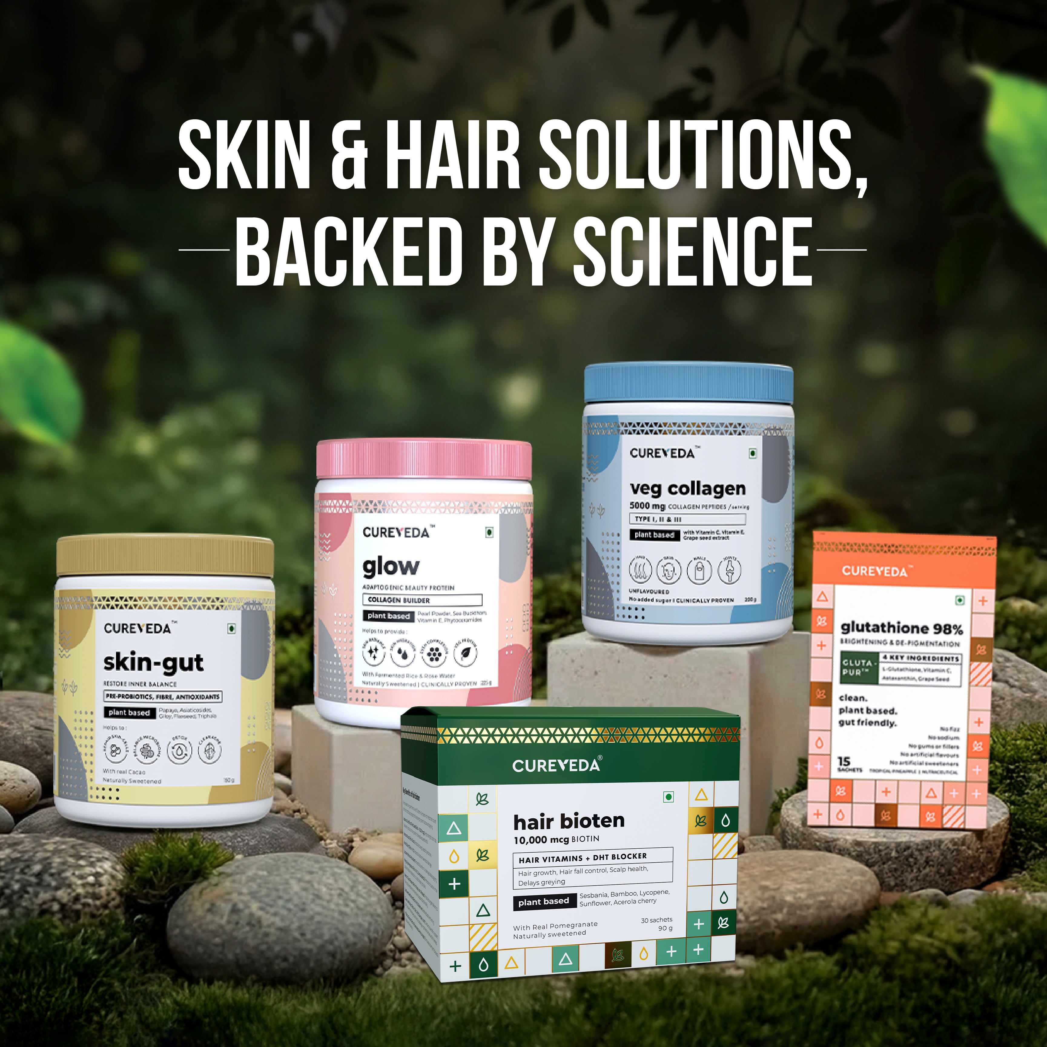 Collagen & Beauty Range – Cureveda skin and hair wellness supplements mobile banner