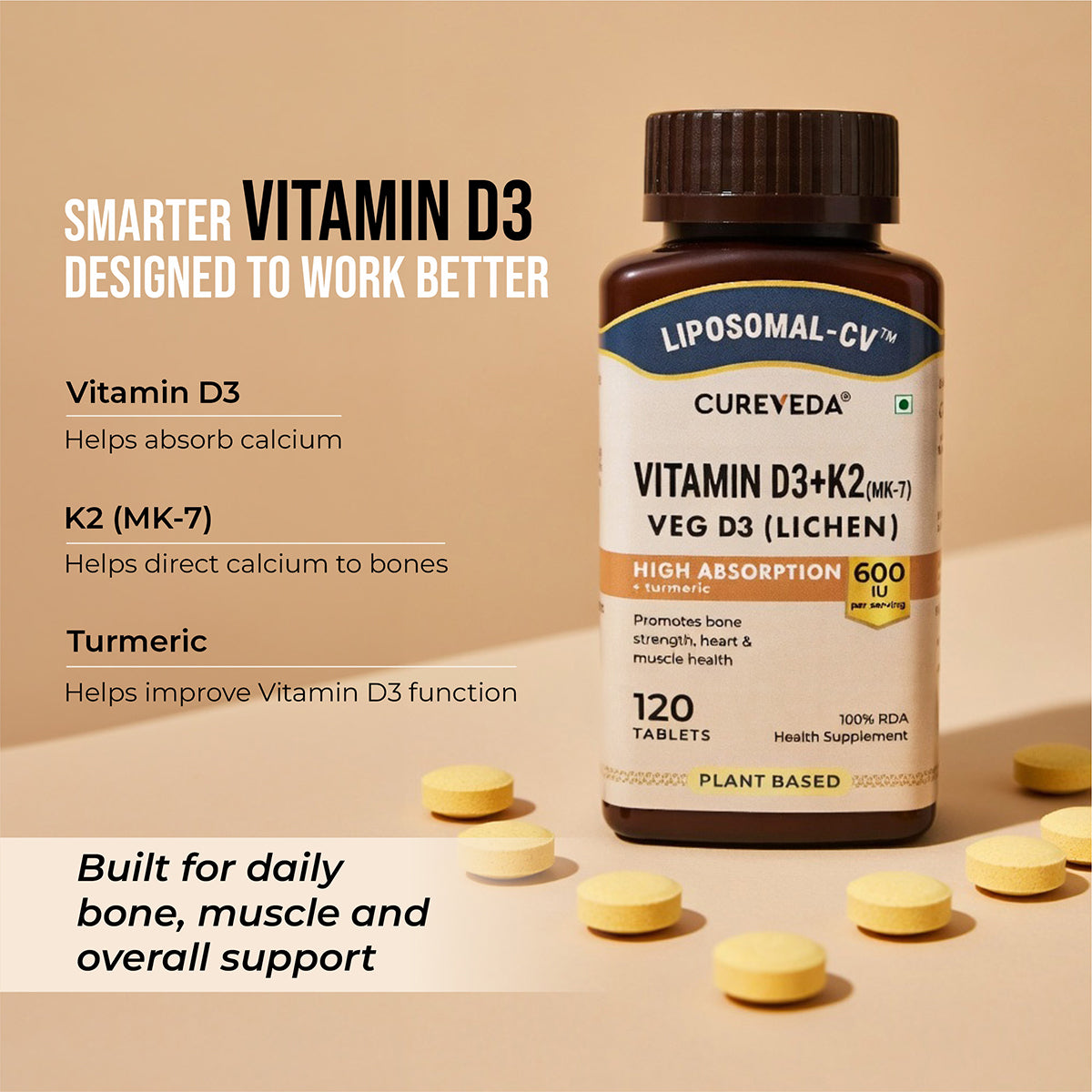 Cureveda Liposomal Vitamin D3 600 IU + Vitamin K2-7 & Turmeric